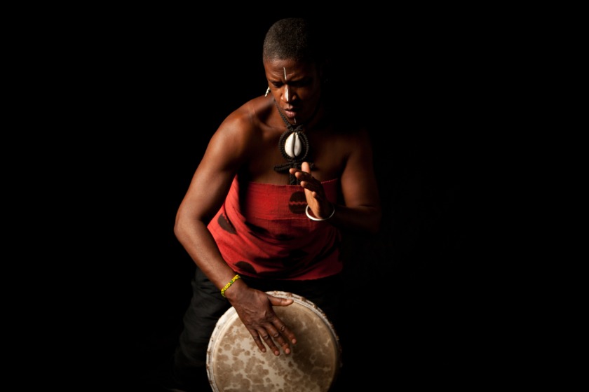 Mar Stevens, Oakland, CA, on west African drums (djembe and djuns)